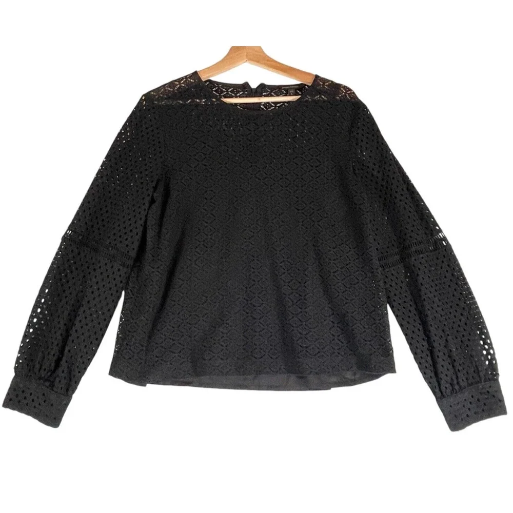 Banana Republic Black Lace Crochet Womens SIZE LARGE PETITE PL L/S Blouse Top